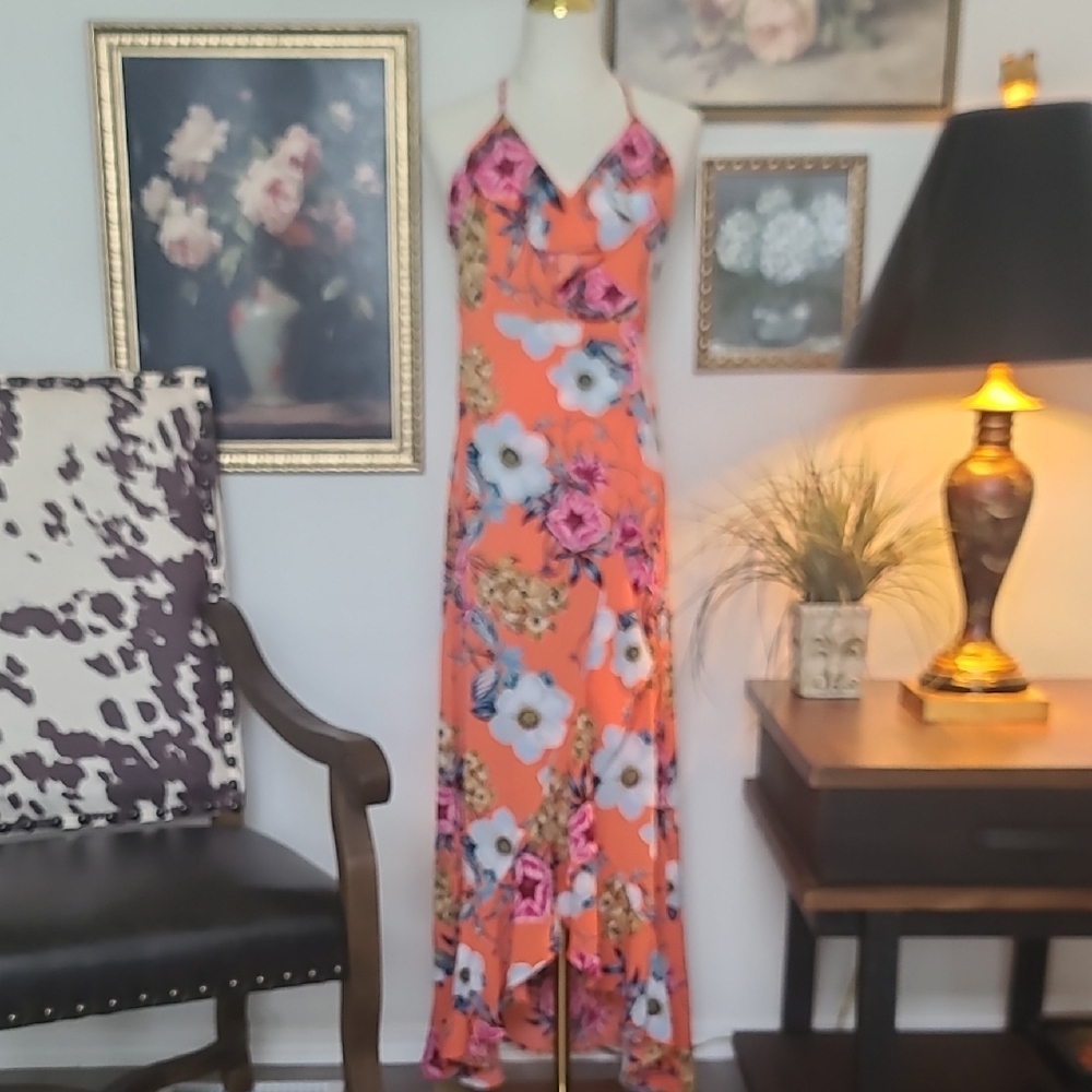 Charlotte Russe Floral Halter Maxi Dress in Coral - Women's Summer Dress